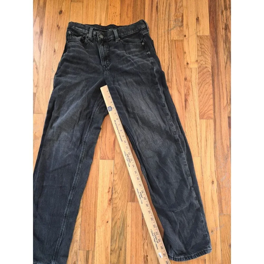 American Eagle Strigid Highest Waist Straight Leg Jeans Black Denim Size 4 Short - Picture 7 of 13